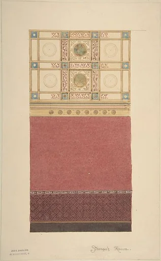 Design for Wall Elevation with Diapered Wainscoting and a Coffered Ceiling