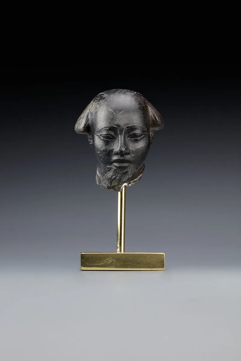 Head fragment from a statuette depicting a "Bald one of Hathor" priest — Unknown