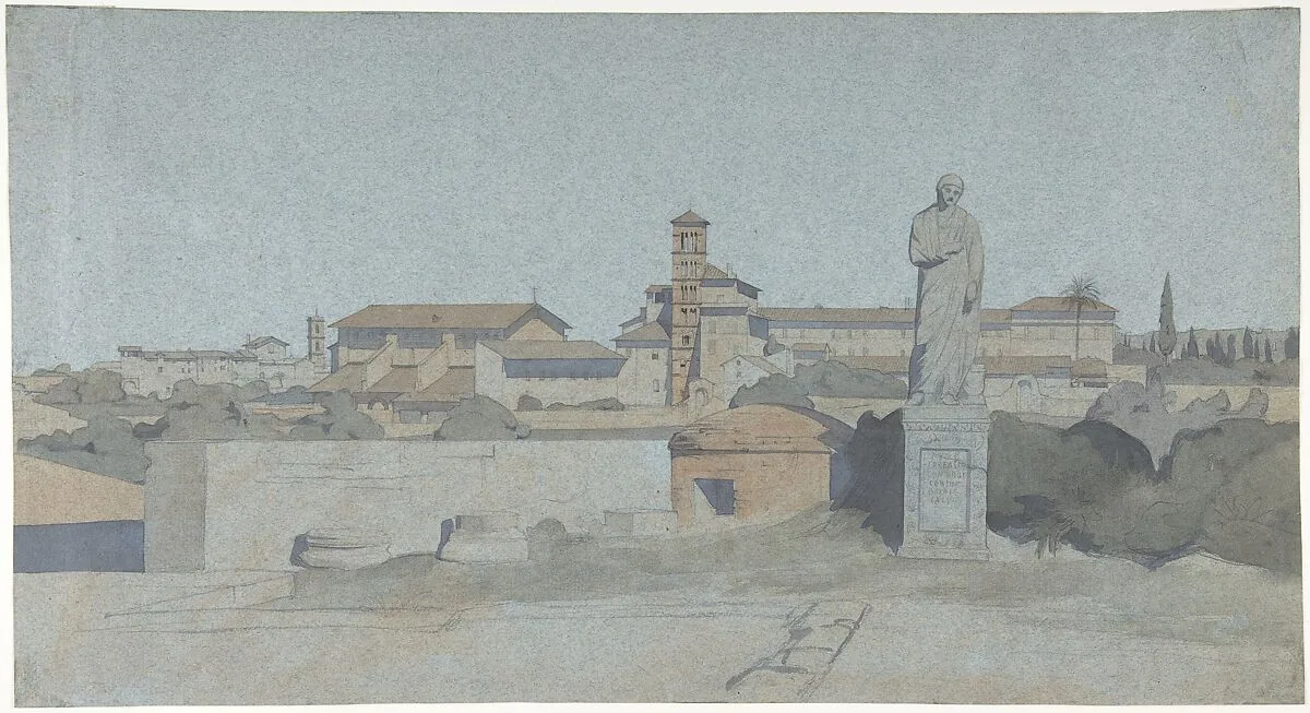 SS. Giovanni e Paolo, seen from the Villa Mattei, Rome — Jean-Achille Benouville