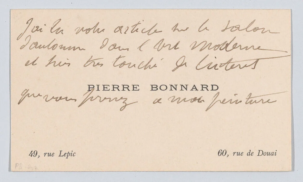 Pierre Bonnard, calling card — Anonymous