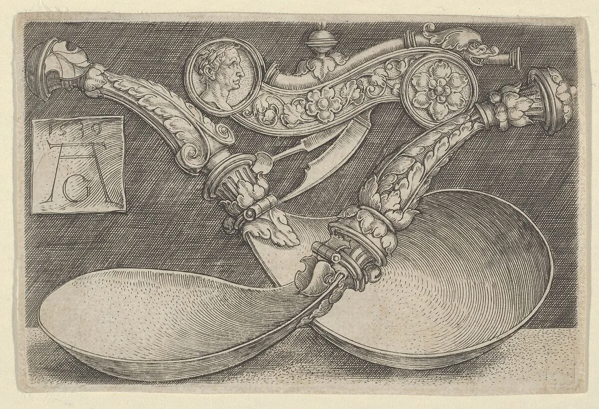 Design for Two Spoons and a Dog Whistle — Heinrich Aldegrever