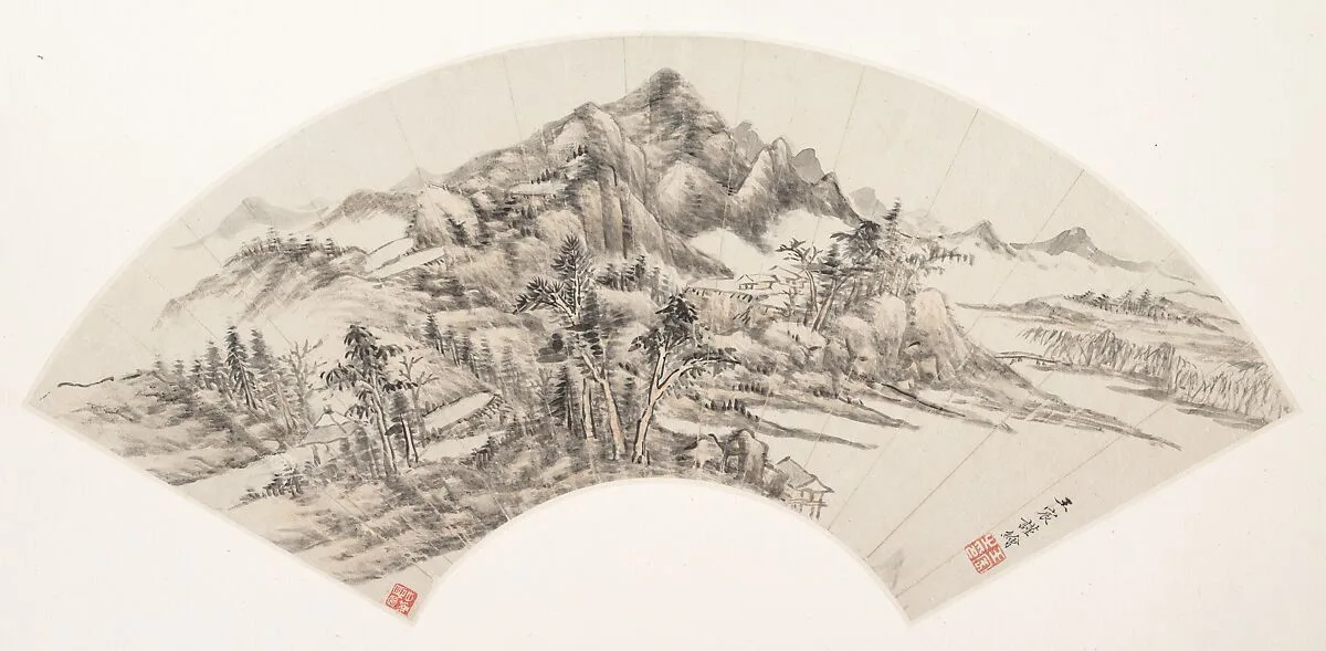 清 王宸 清溪柳橋圖 摺扇|Landscape — Wang Chen