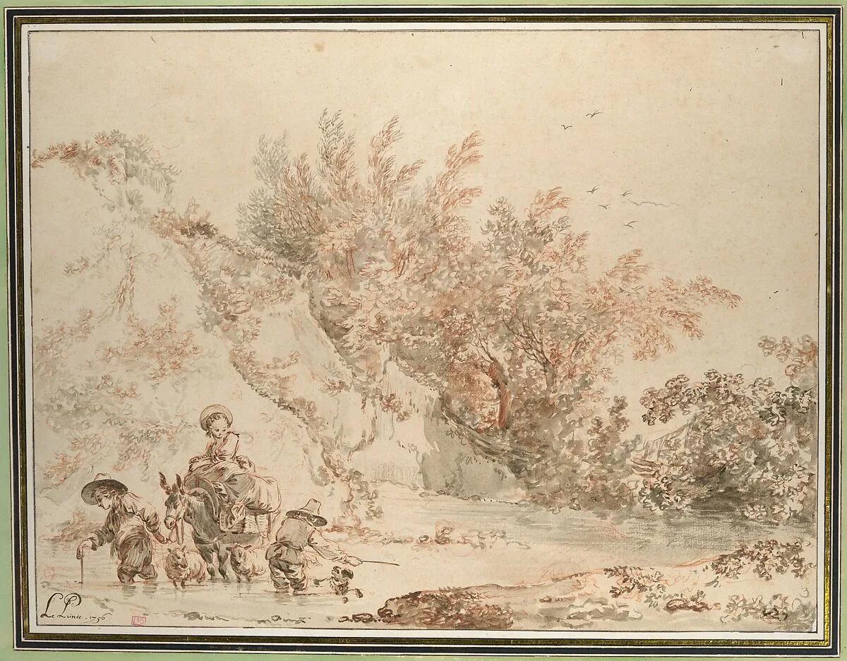 Landscape with Peasants Fording a Stream — Jean-Baptiste Le Prince