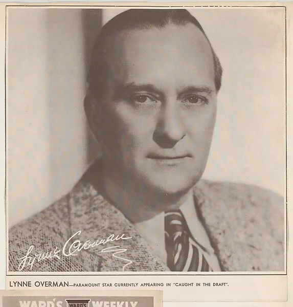 Lynne Overman, bakery card from the Film Celebrities series (D31), issued by the Ward Baking Company — Ward Baking Company