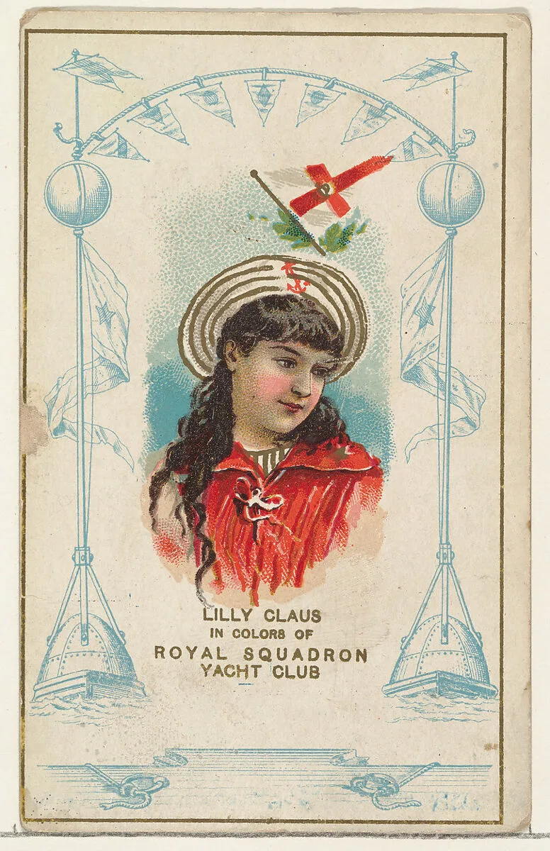 Lilly Claus in Colors of Royal Squadron Yacht Club, from the Yacht Colors of the World series (N140) issued by Duke Sons & Co. to promote Honest Long Cut Tobacco — W. Duke, Sons & Co.