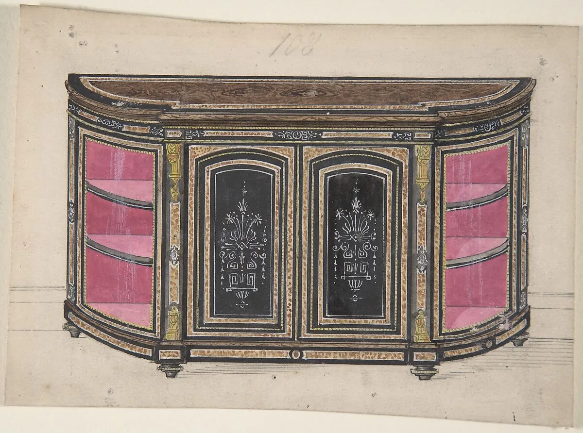 Cabinet Design with Black Doors and Red Interior — Anonymous, British, 19th century