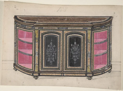 Cabinet Design with Black Doors and Red Interior