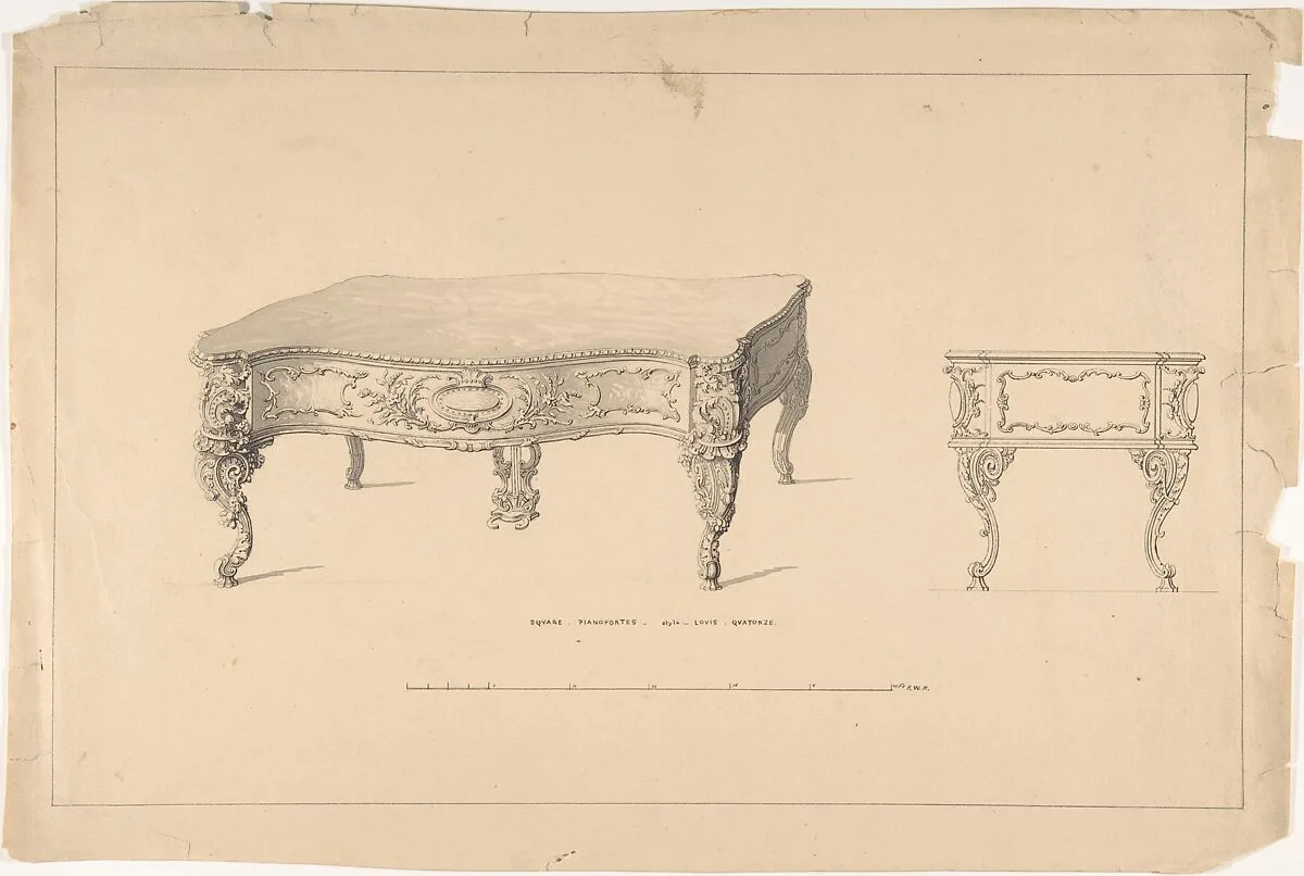 Design for Square Pianoforte, Louis Quatorze Style — Robert William Hume