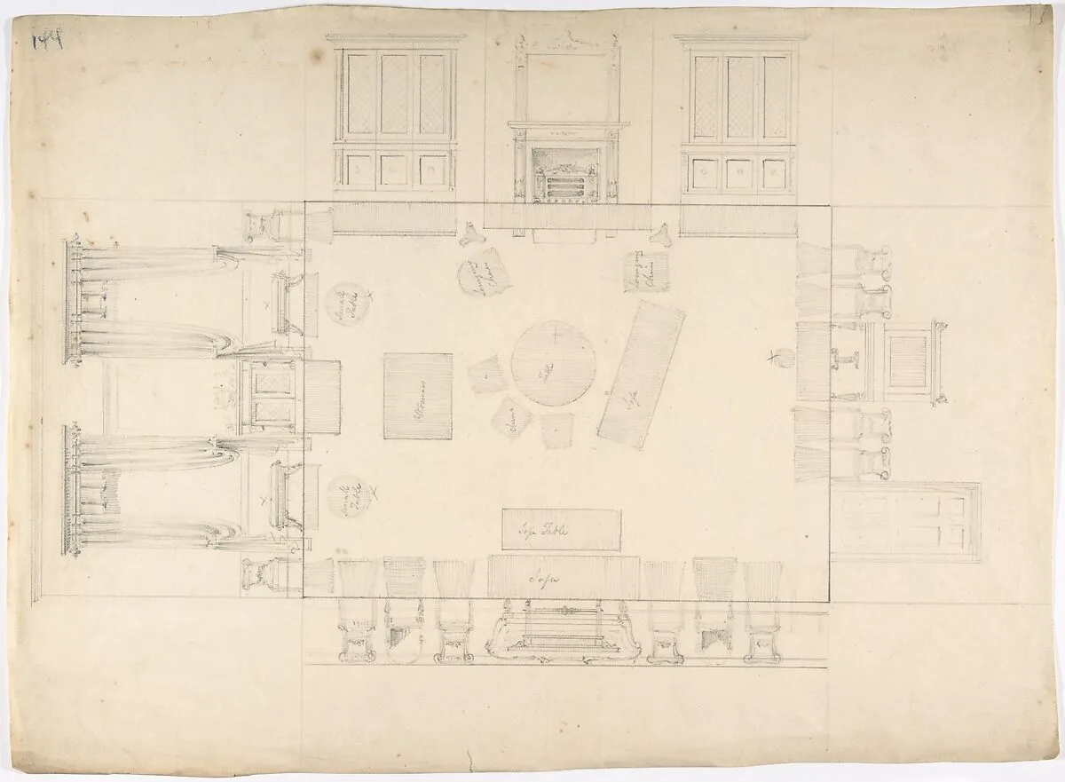 Plan and Elevations of a Room — Anonymous, British, 19th century