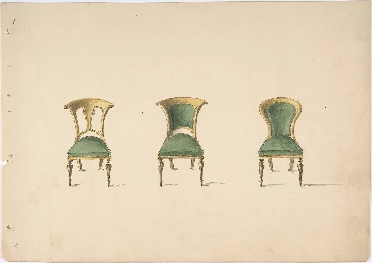 Design for Three Chairs with Green Upholstery — Anonymous, British, 19th century