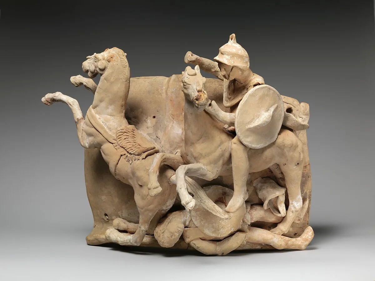 Terracotta relief probably from a funnel vase — Unknown