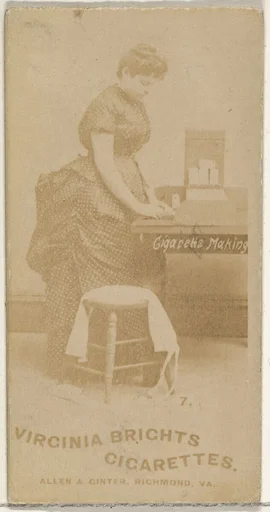 Card 7, from the series, Cigarette Making Girls (N46) for Virginia Brights Cigarettes