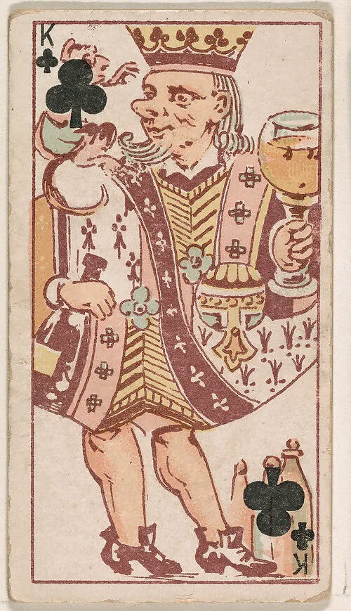 King of Clubs, from Harlequin Cards, 2nd Series (N220) issued by Kinney Bros. — Kinney Brothers Tobacco Company