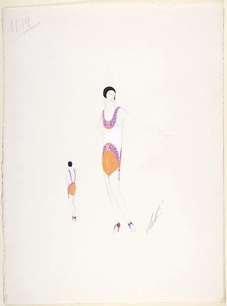 Design for Lingerie in Orange, Lavendar and White for "Manhattan Mary," Majestic Theater, New York — Erté (Romain de Tirtoff)