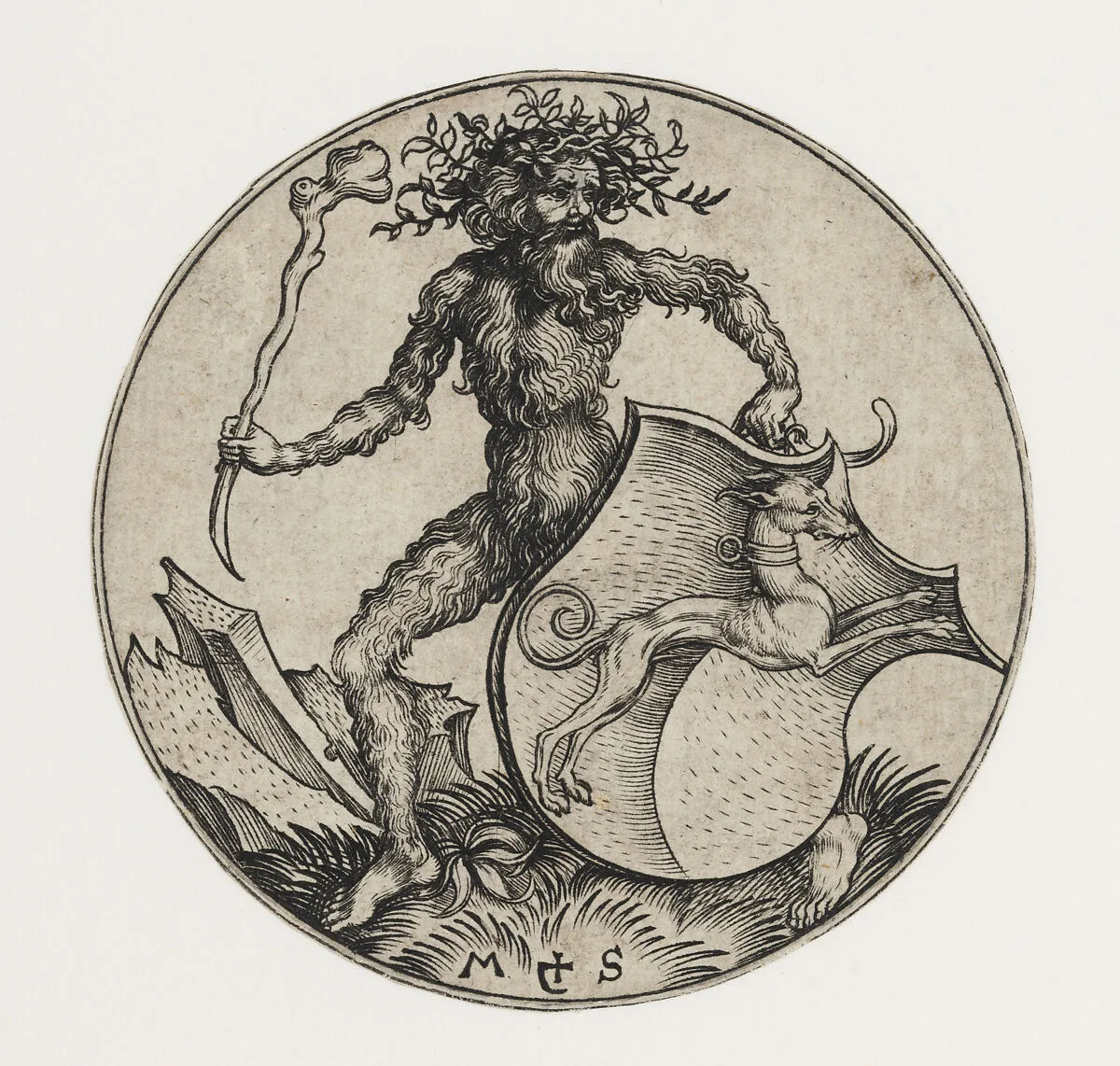 Shield with Greyhound Held by Wild Man — Martin Schongauer