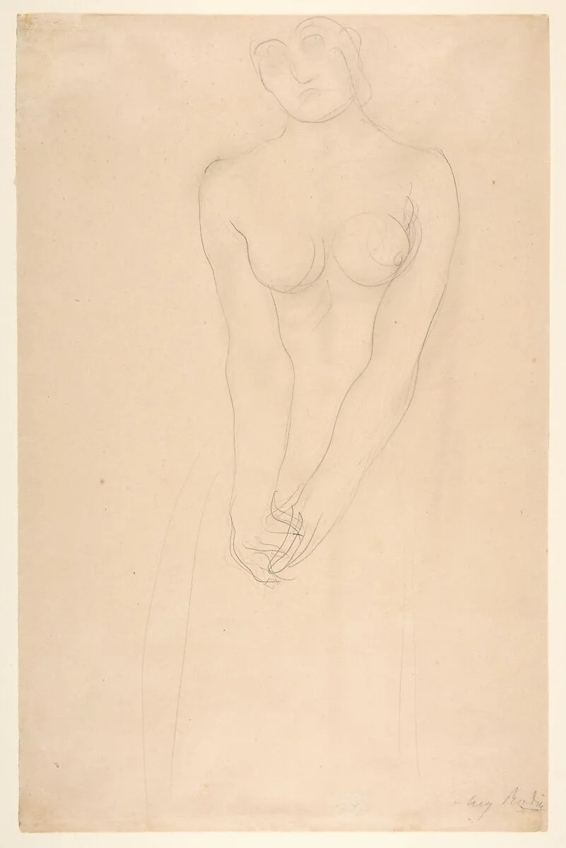 Nude female figure standing with clasped hands — Auguste Rodin