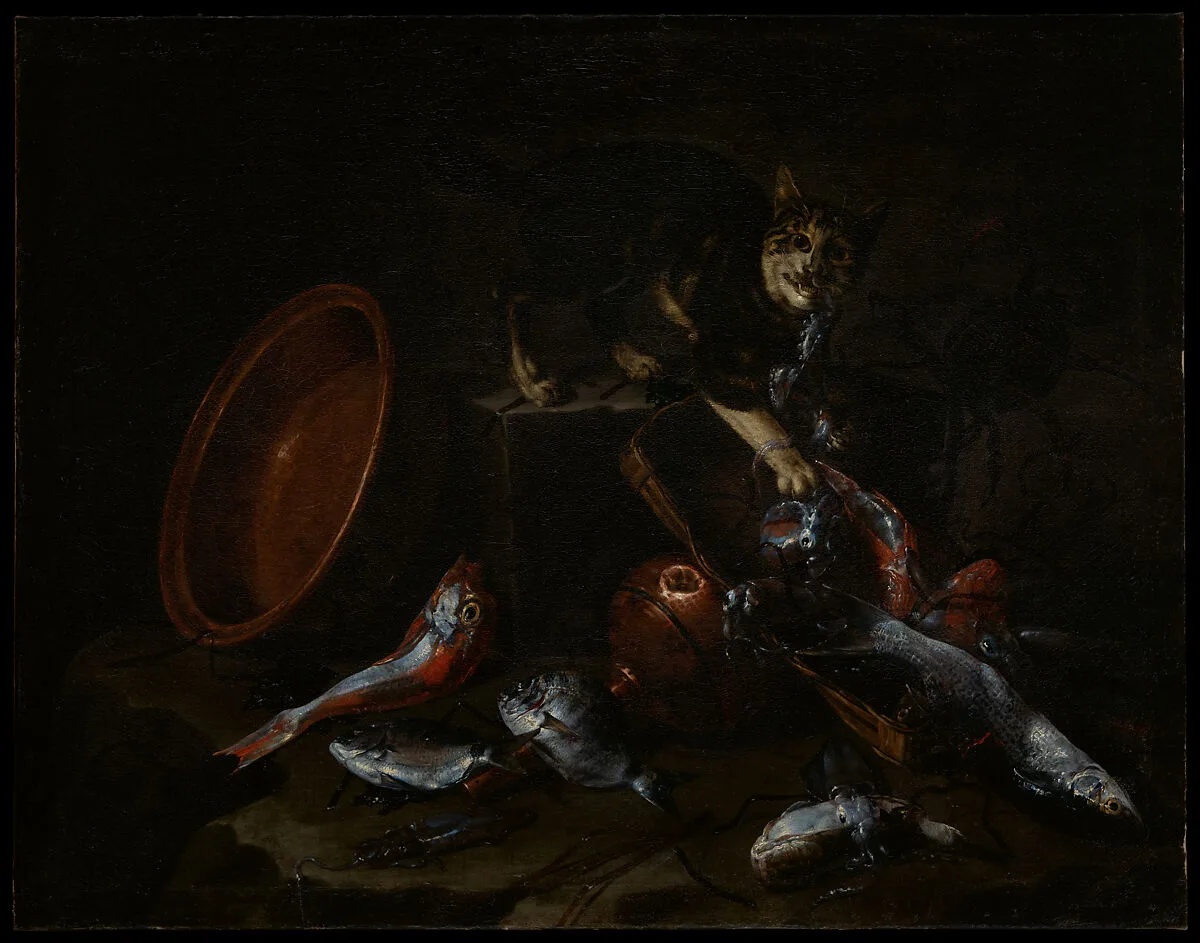 A Cat Stealing Fish — Giuseppe Recco