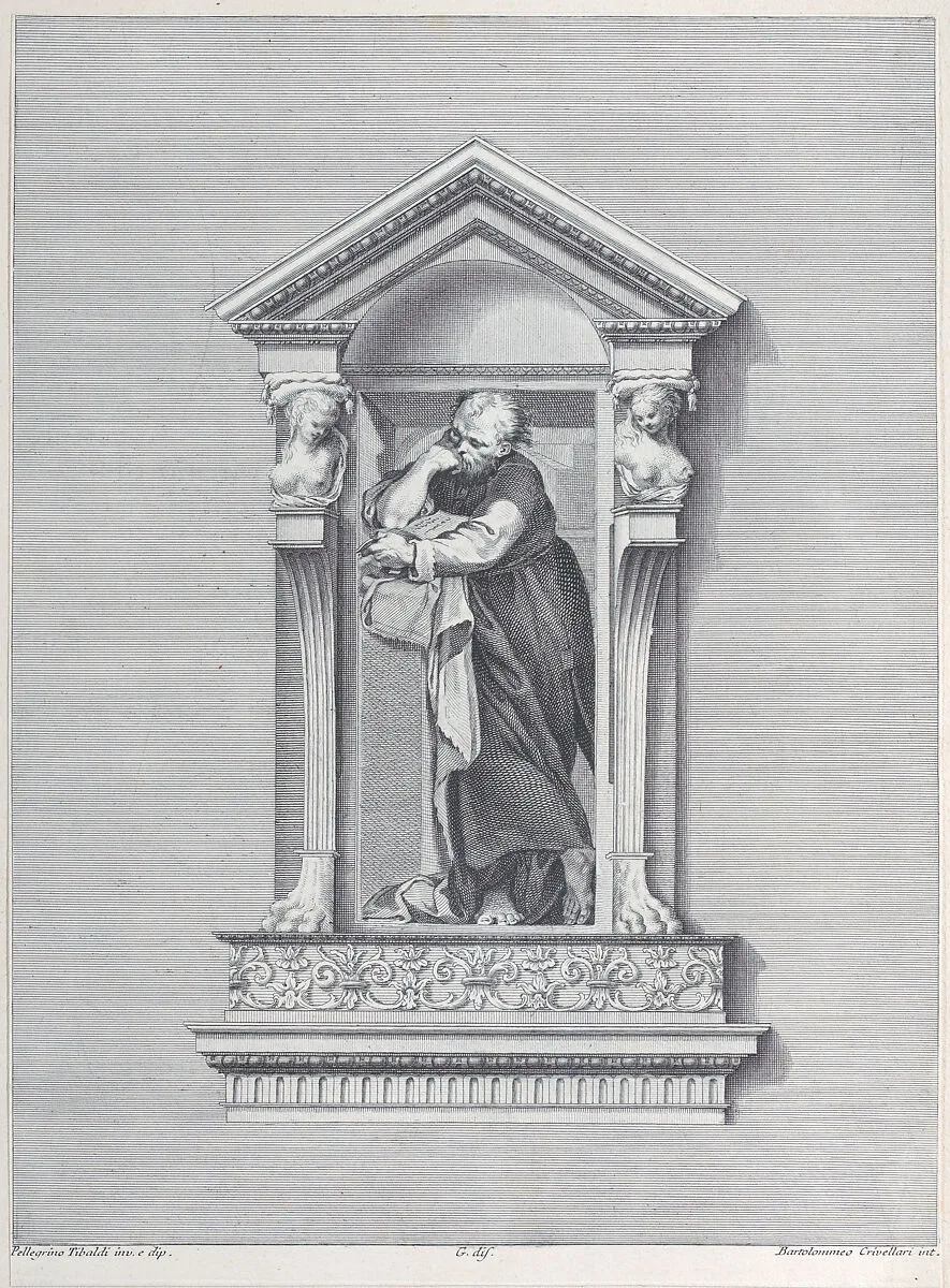 A standing man in a niche with his elbow resting on a column — Gabriel Söderling|Bartolomeo Crivellari|Giampietro Zanotti|Pellegrino Tibaldi