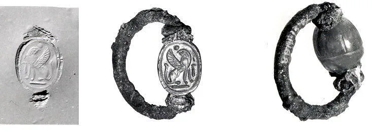 Silver swivel ring with sard scarab — Unknown