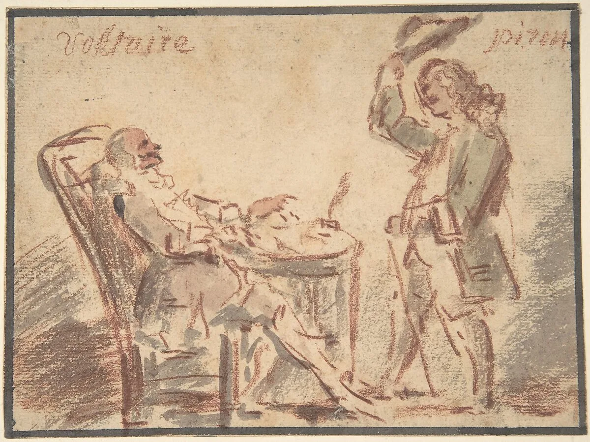 Voltaire and Piron — Claude Gillot