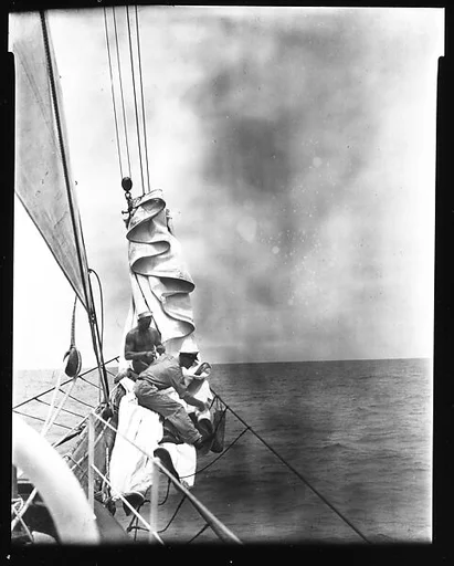 [South Seas: Crew Members on Prow, Aboard the Cressida]