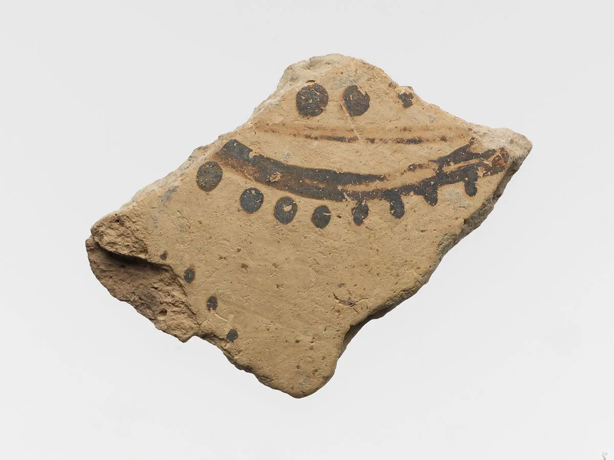 Terracotta vessel fragment with floral or marine motif — Unknown