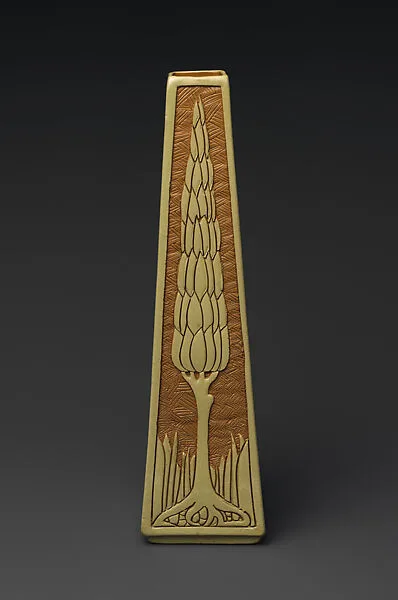 Della Robbia vase with cypress trees — Roseville Pottery|Frederick Hurten Rhead
