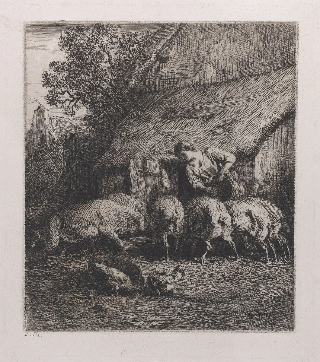 Woman Feeding Pigs — Charles Jacque
