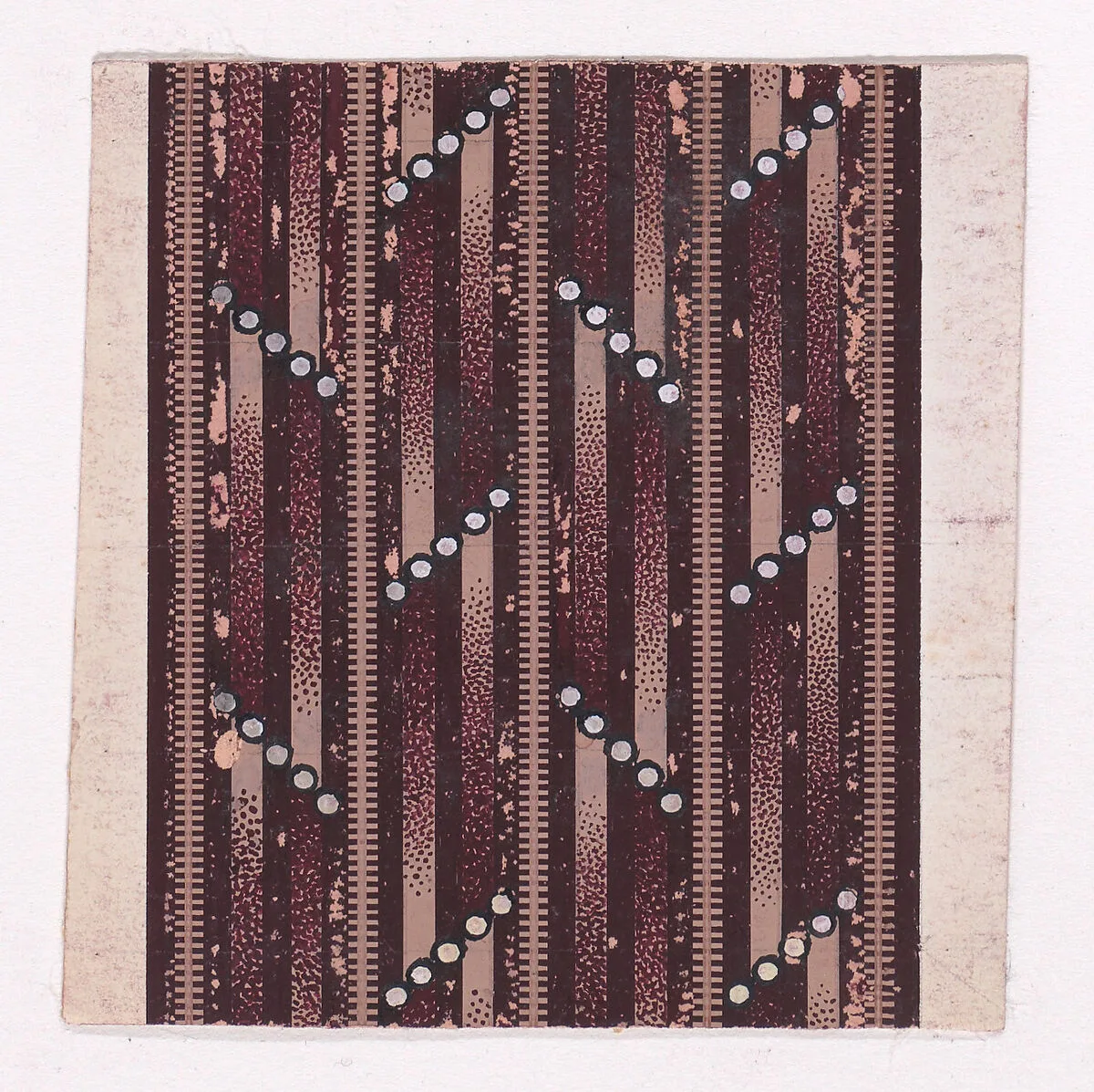Textile Design with Alternating Horizontal Strips of Pearls over a Striped Background — Anonymous, Alsatian, 19th century