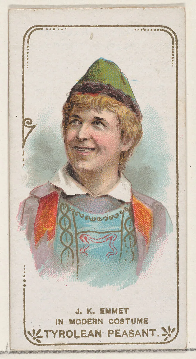 J. K. Emmet in the Modern Costume of a Tyrolean Peasant, from the set Actors and Actresses, First Series (N70) for Duke brand cigarettes — W. Duke, Sons & Co.|Knapp & Company