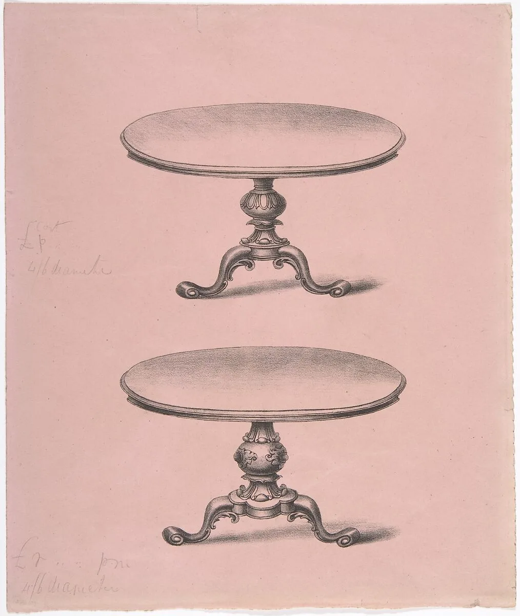 Design for Two Round-topped Pedestal Tables — Anonymous, British, 19th century