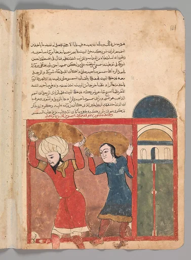 "The Merchant and his Accomplice Carry Away Goods", Folio from a Kalila wa Dimna