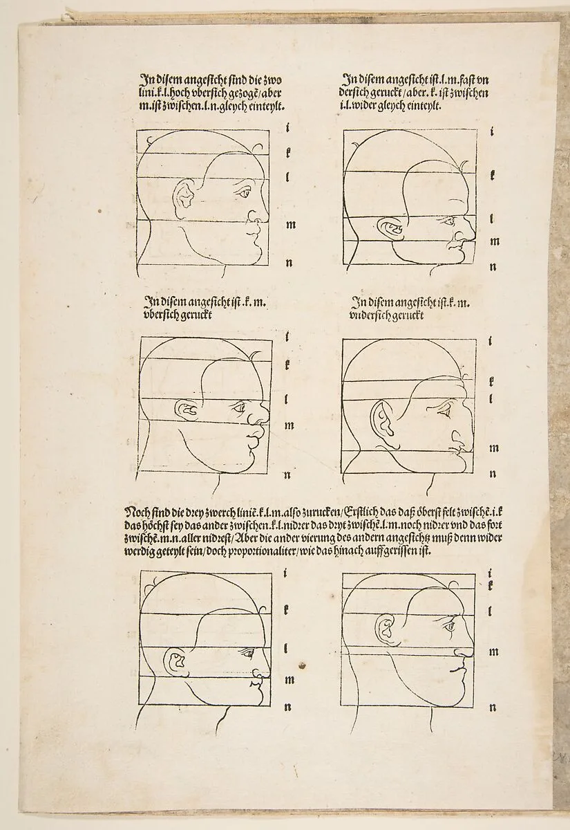 Illustration and Text from Dürers Vier Bucher von Menslicher Proportion, Nuremberg, 1528 — Albrecht Dürer