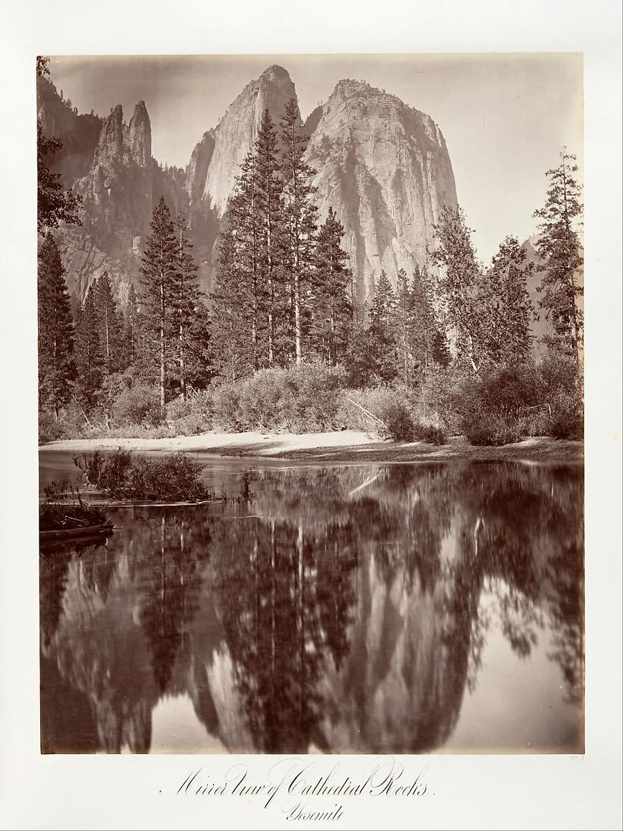 Mirror View of Cathedral Rocks, Yosemite — Carleton E. Watkins