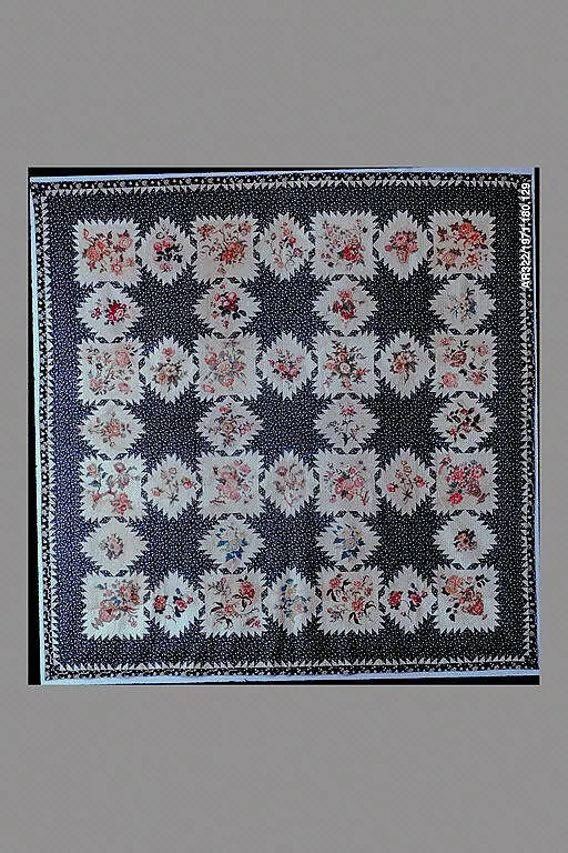 Feathered Star pattern quilt with chintz appliques — Unknown