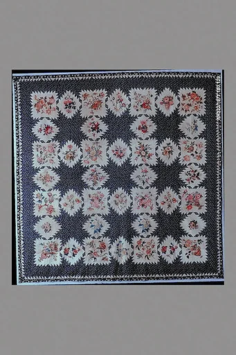 Feathered Star pattern quilt with chintz appliques