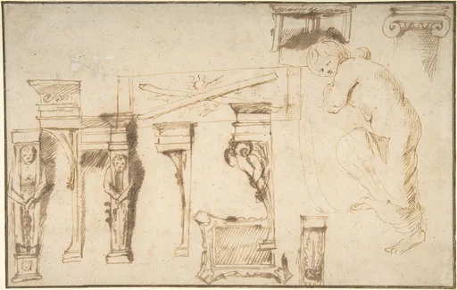 Design for a Chimney Place and Study of a Nude Female Figure