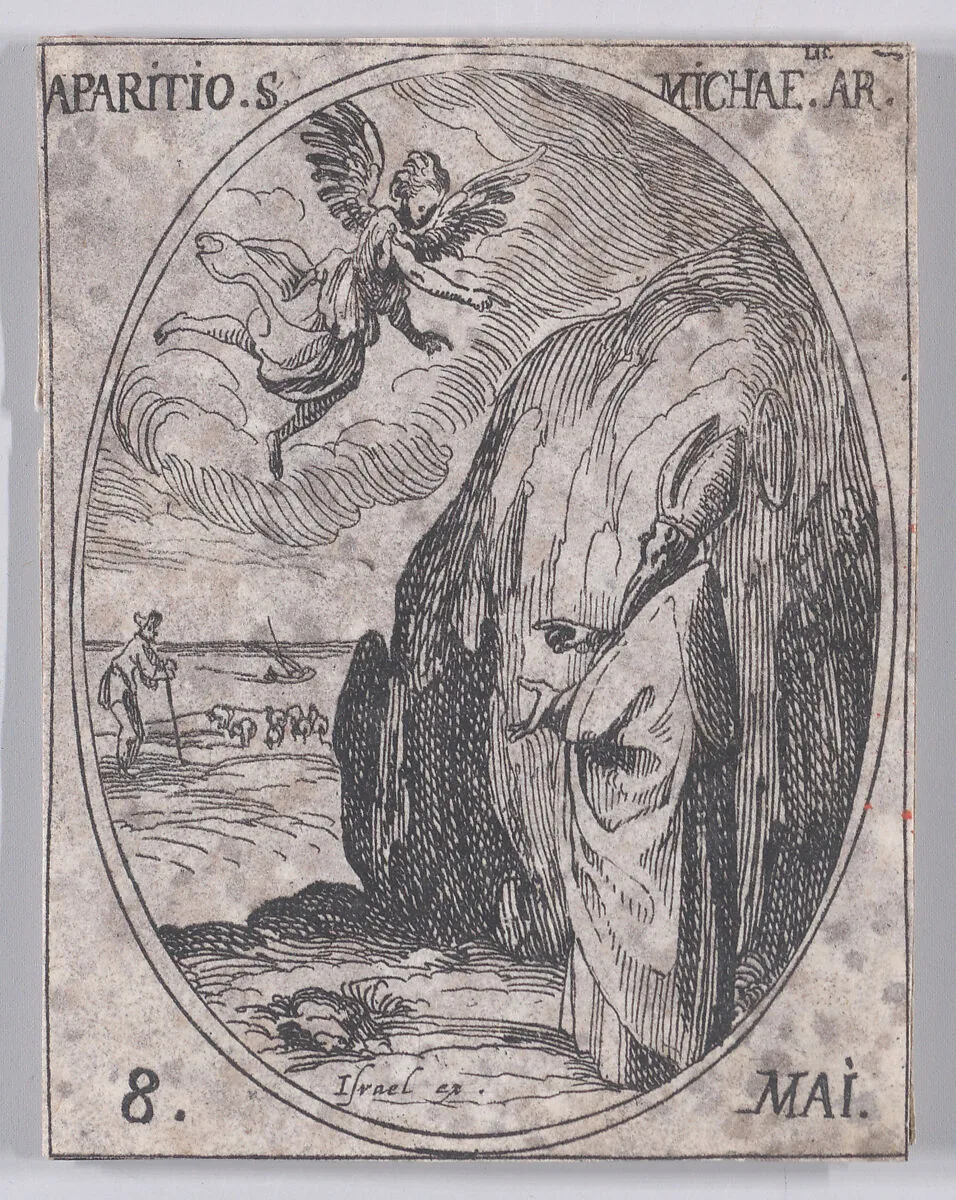L'Apparition de S. Michel, archange (The Apparition of St. Michael, Archangel), May 8th, from "Les Images De Tous Les Saincts et Saintes de L'Année" (Images of All of the Saints and Religious Events of the Year) — Jacques Callot|Israël Henriet