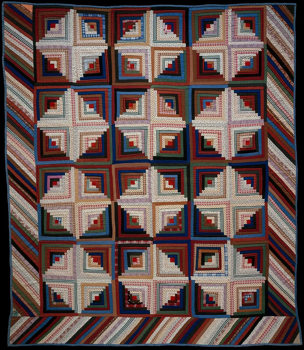 Quilt, Log Cabin pattern, Light and Dark variation — Unknown