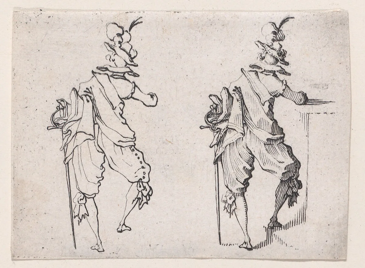 L'Homme Vue de Dos Avec une Grande Épée (Man Seen from Behind with a Large Sword), from Les Caprices Series A, The Florence Set — Jacques Callot|Lorenzo de' Medici