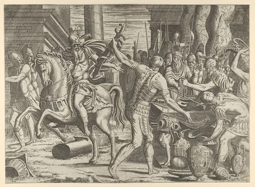 Brennus throwing his sword on the scales before Camillus