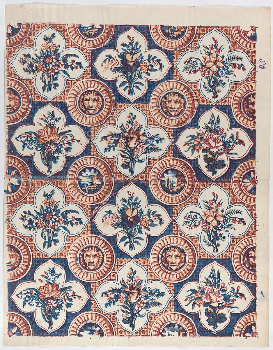 Sheet with pattern of bouquets and lion heads — Anonymous|Remondini Family