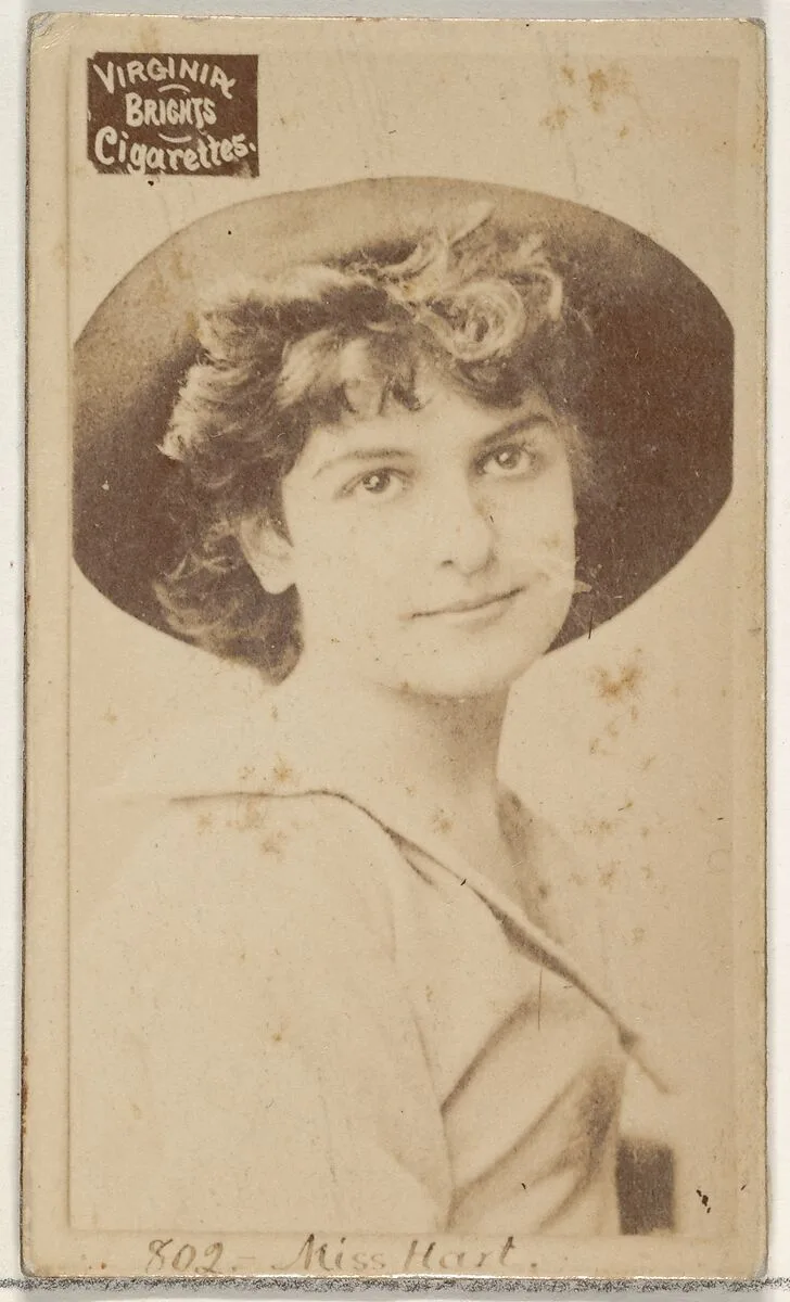 Card 802, Miss Hart, from the Actors and Actresses series (N45, Type 2) for Virginia Brights Cigarettes — Allen & Ginter