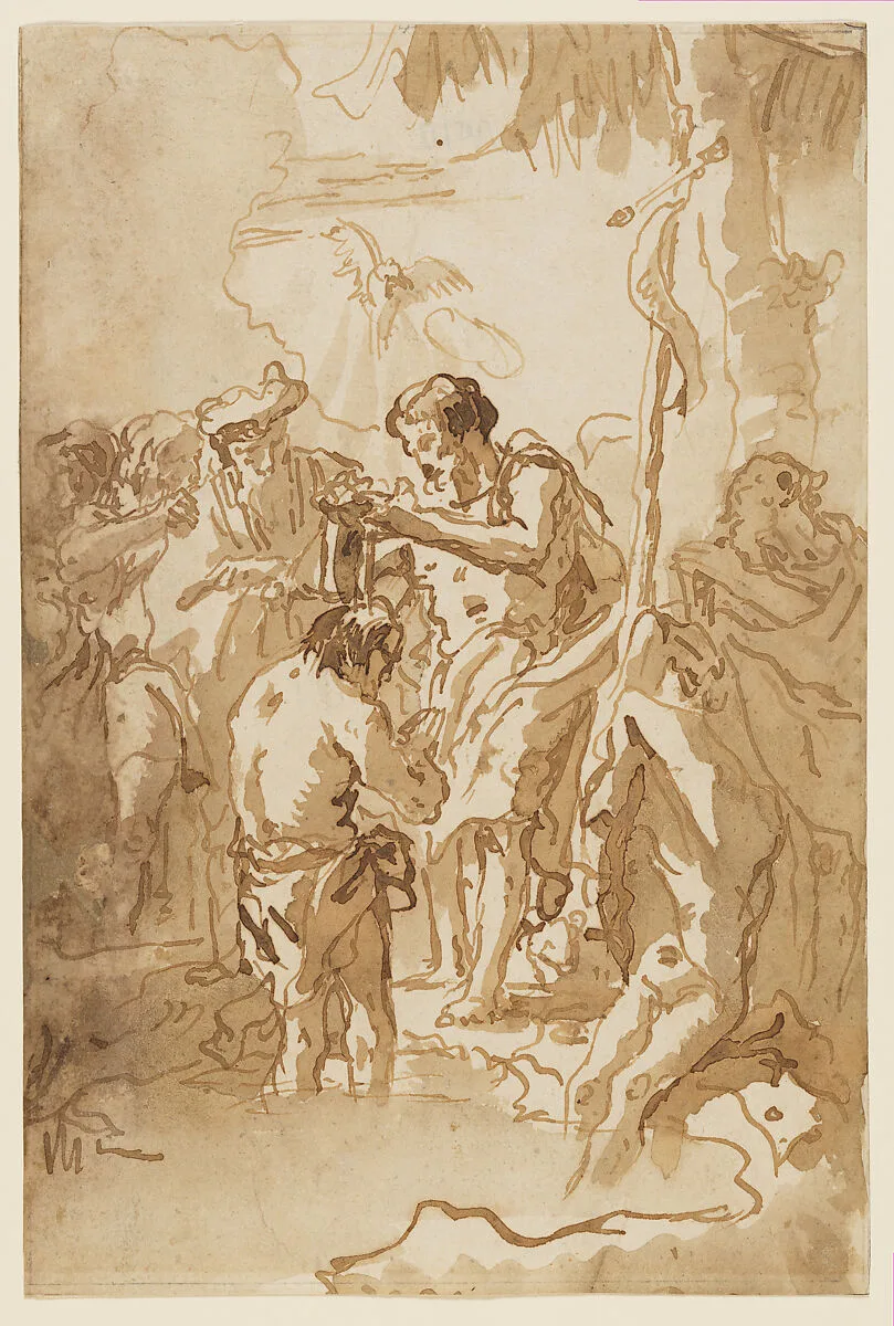 The Baptism of Christ (with Christ Standing at Left Center, His Back Turned, and a Youth Stripping in the Right Foreground) — Giovanni Domenico Tiepolo