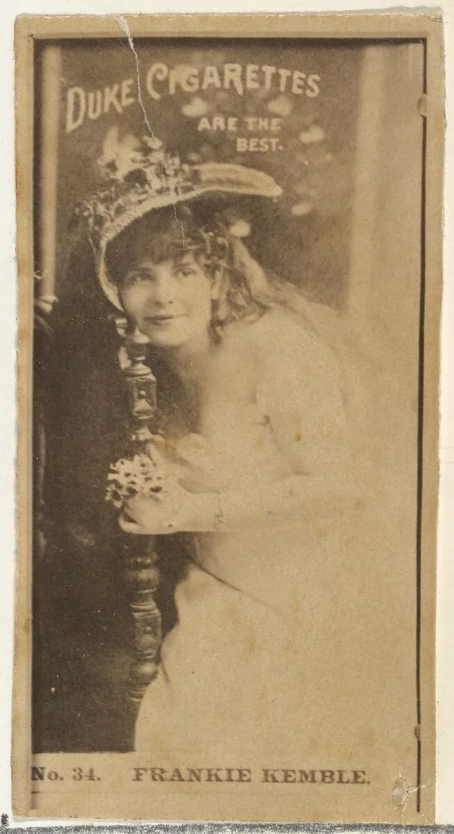Card Number 34, Frankie Kemble, from the Actors and Actresses series (N145-6) issued by Duke Sons & Co. to promote Duke Cigarettes — W. Duke, Sons & Co.