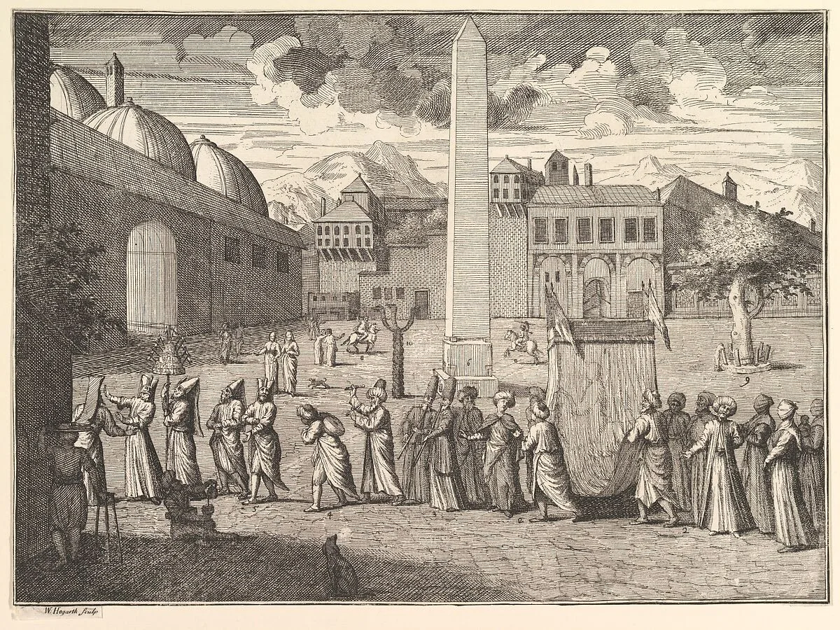 Procession through the Hippodrome, Constantinople (Aubry de La Mottraye's "Travels throughout Europe, Asia and into Part of Africa...," London, 1724, vol. I, plate 15) — Aubry de La Mottraye|Jean Baptiste Vanmour|William Hogarth