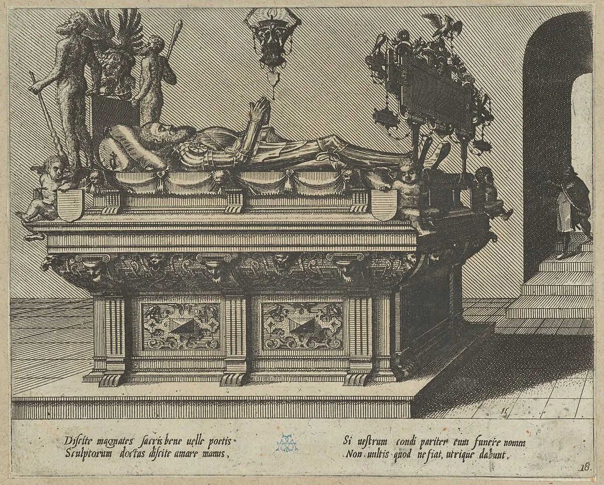 Twenty album pages with prints from the series ‘Coenotaphiorum’ — Hans Vredeman de Vries|Johannes van Doetecum I|Lucas van Doetecum