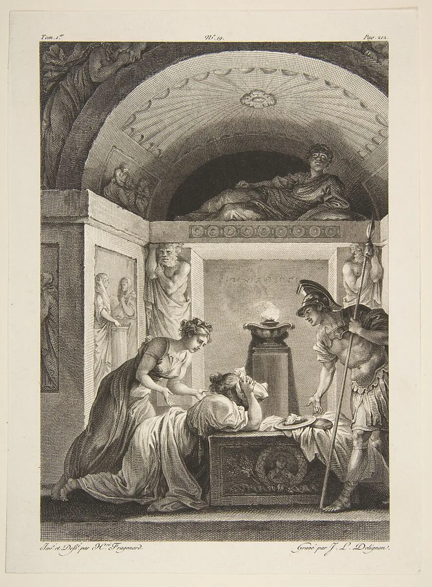 La Matrone d'Ephese, from Contes et nouvelles en vers par Jean de La Fontaine. A Paris, de l'imprimerie de P. Didot, l'an III de la République, 1795 — Jean de La Fontaine|Jean Honoré Fragonard|Jean-Louis Delignon|Pierre Didot l'ainé