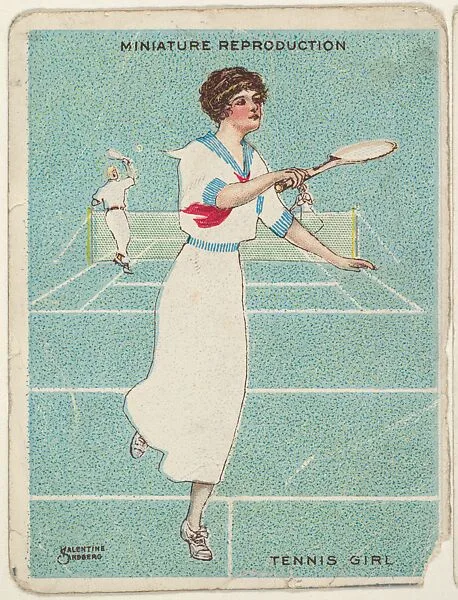 Card 308, Tennis Girl, from the series "Artistic Pictures" (T32), issued by Liggett & Myers Tobacco Company to promote Richmond Straight Cut Cigarettes — Valentine Sandberg|Liggett & Myers Tobacco Company