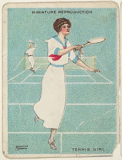 Card 308, Tennis Girl, from the series "Artistic Pictures" (T32), issued by Liggett & Myers Tobacco Company to promote Richmond Straight Cut Cigarettes